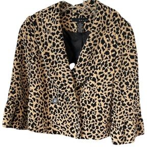 Grace Women's Animal Print Cropped Blazer Jacket Sz 2 3/4 Ruffle Bell Sleeves